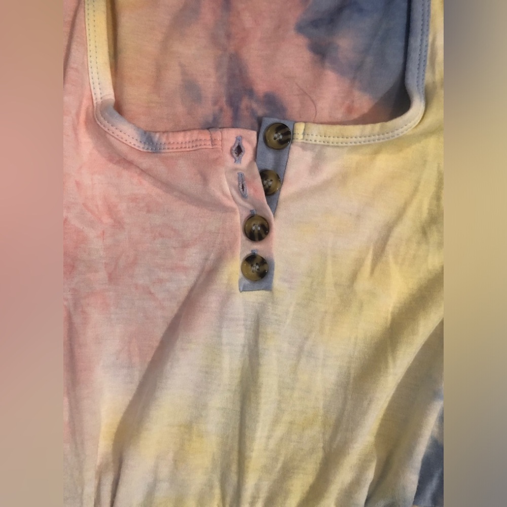 Tie Dye Pastel Multi Color Comfy Soft Jumpsuit with Tie Waist Pockets size Small - Picture 3 of 10